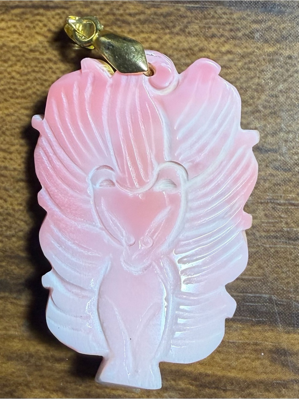 Vintage Carved Pink Conch Shell Stylized Lion/Feline Pendant